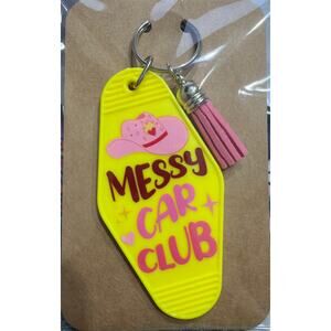Messy Car Club Yellow & Pink Tassel Vintage Hotel Motel Keychain Key Chain